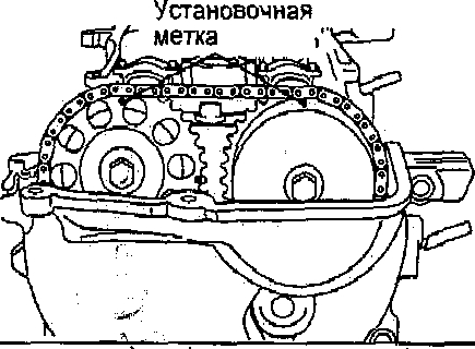 Убедитесь, что установочные метки на звездочках направлены вверх