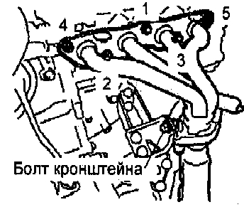 а) Установите выпускной коллектор с новой прокладкой, заверните болты его крепления в последовательности, показанной на рисунке. Момент затяжки 27 Нм